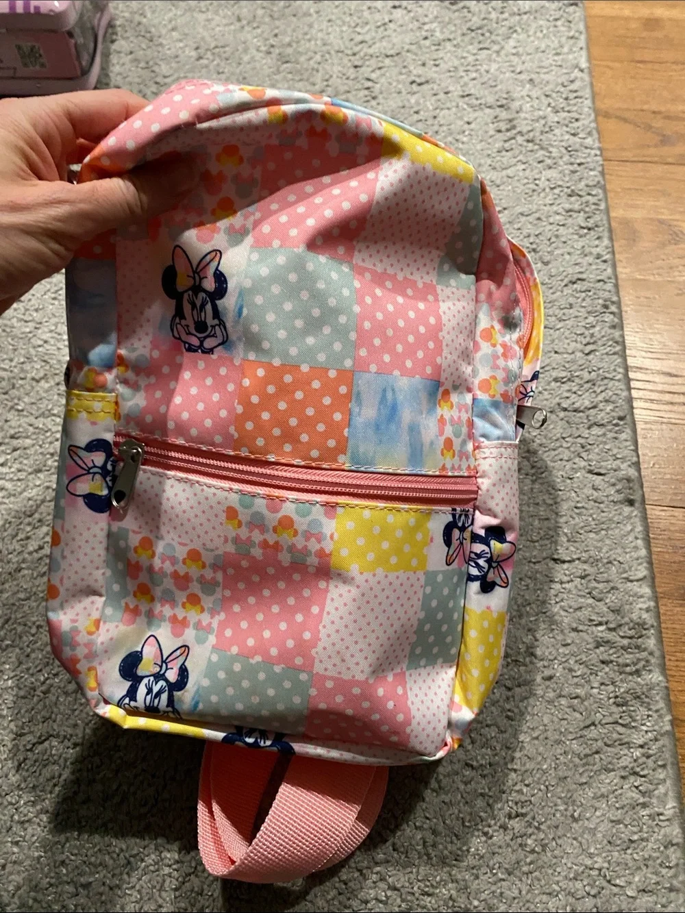 Disney Pastel Patchwork Minnie Crossbody Backpack - Pink, Yellow, Blue